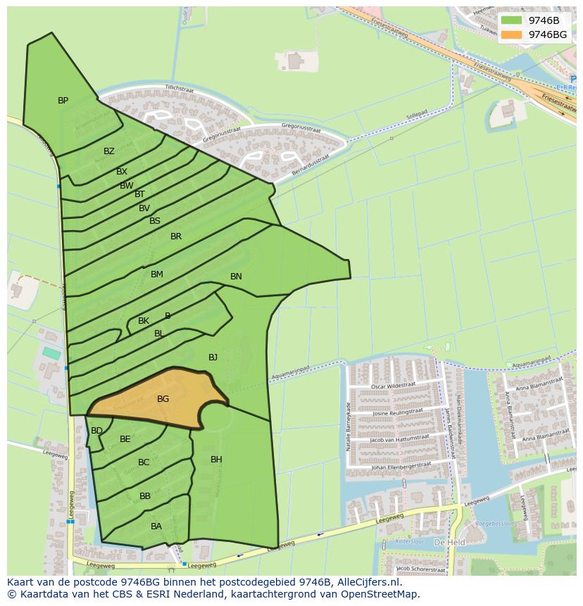 Afbeelding van het postcodegebied 9746 BG op de kaart.