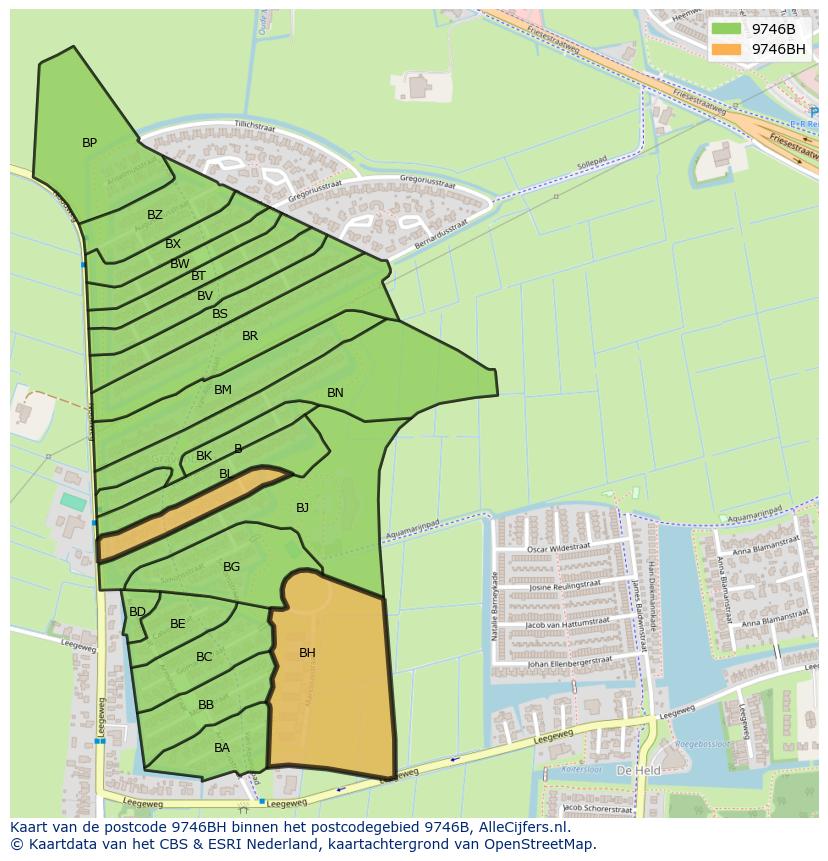 Afbeelding van het postcodegebied 9746 BH op de kaart.