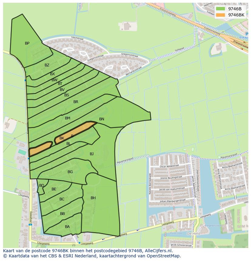Afbeelding van het postcodegebied 9746 BK op de kaart.