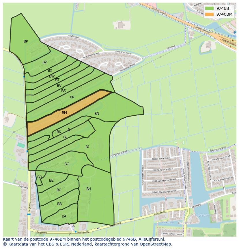 Afbeelding van het postcodegebied 9746 BM op de kaart.
