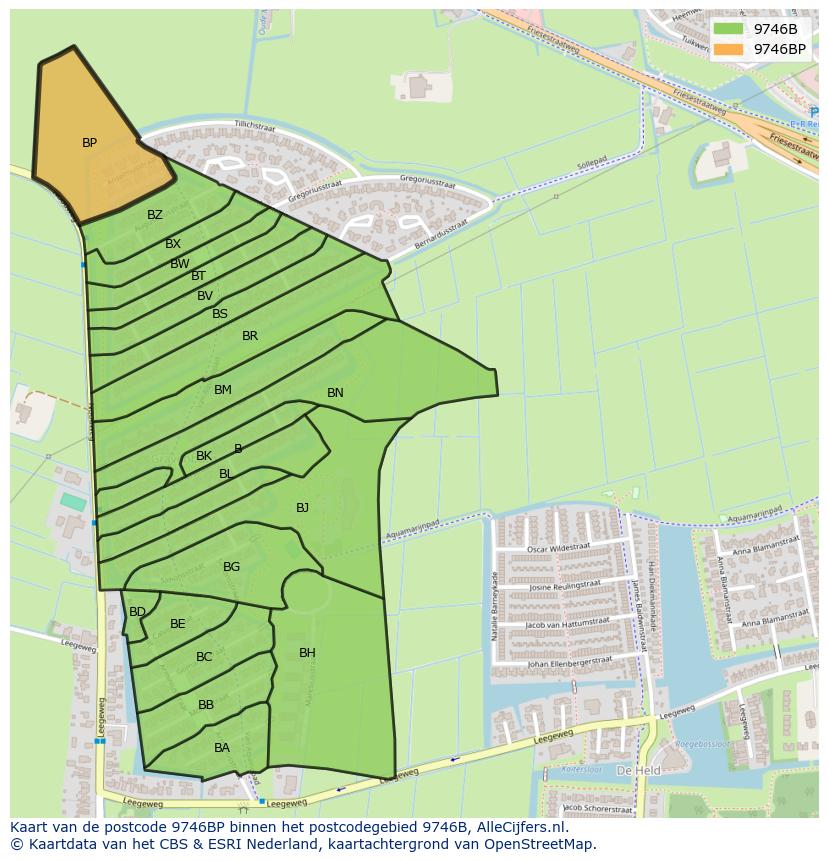 Afbeelding van het postcodegebied 9746 BP op de kaart.