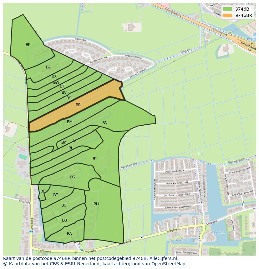 Afbeelding van het postcodegebied 9746 BR op de kaart.