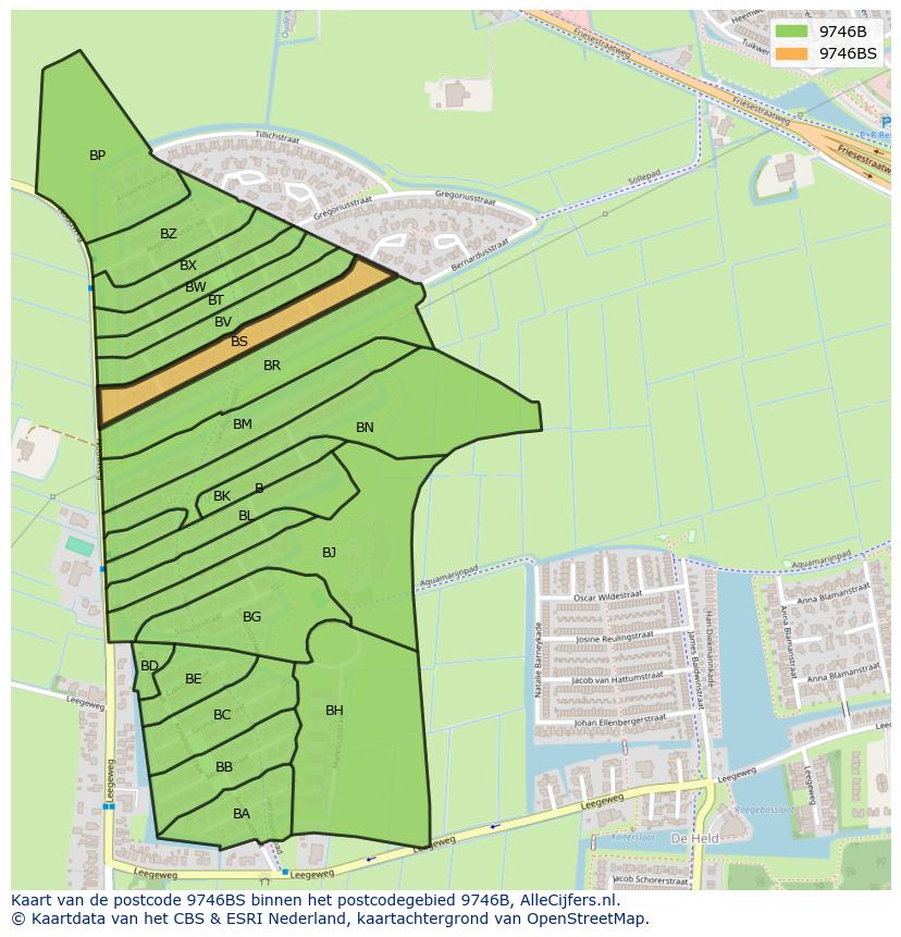 Afbeelding van het postcodegebied 9746 BS op de kaart.