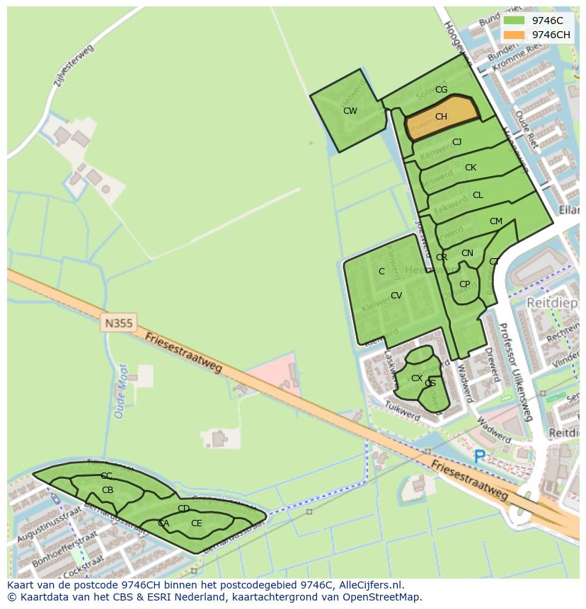 Afbeelding van het postcodegebied 9746 CH op de kaart.
