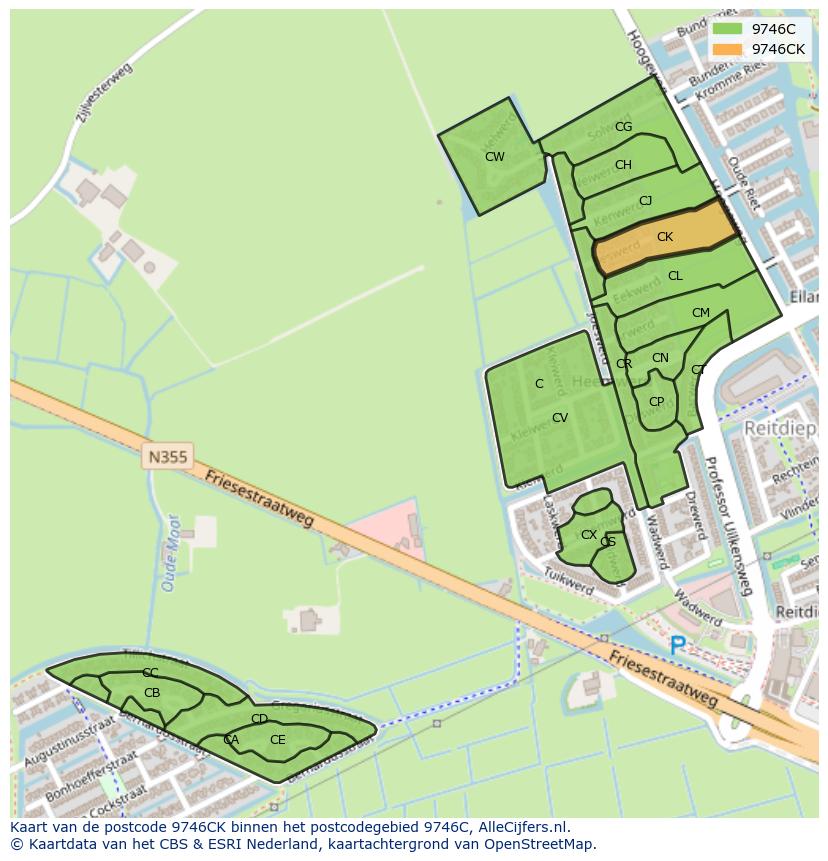Afbeelding van het postcodegebied 9746 CK op de kaart.