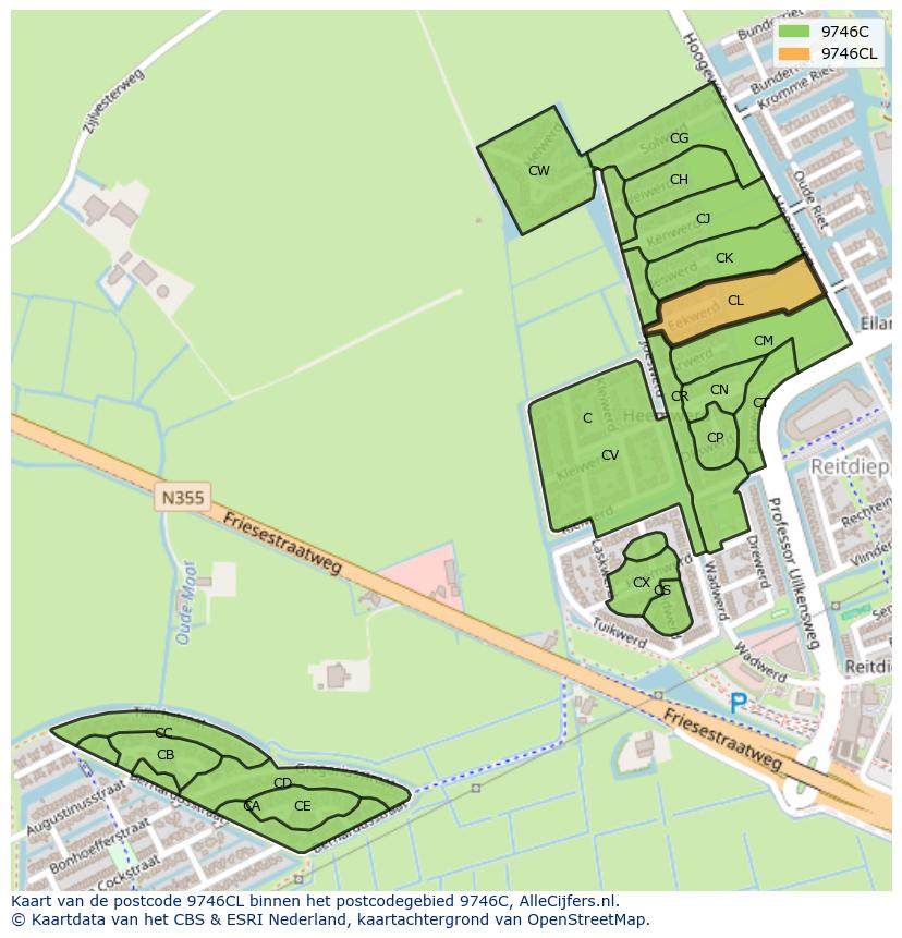 Afbeelding van het postcodegebied 9746 CL op de kaart.