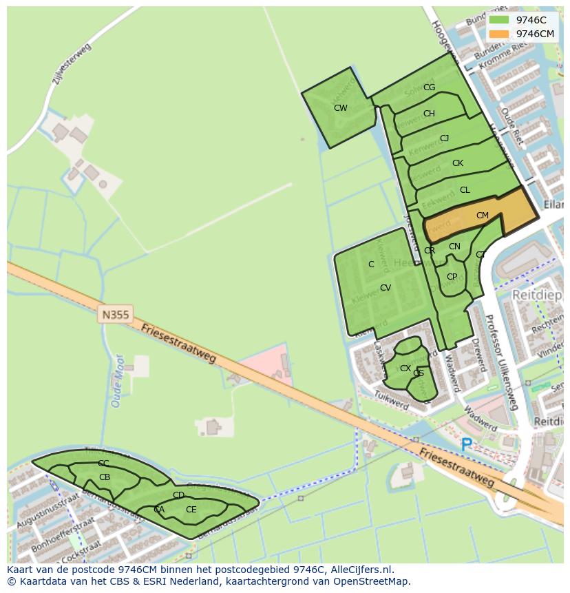 Afbeelding van het postcodegebied 9746 CM op de kaart.