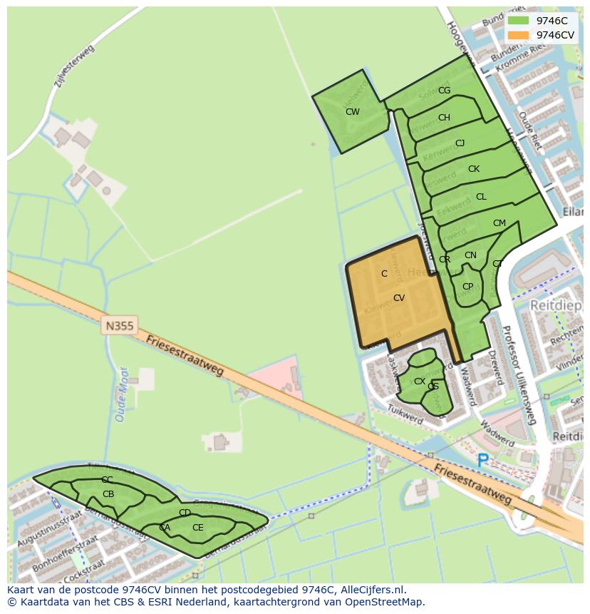 Afbeelding van het postcodegebied 9746 CV op de kaart.