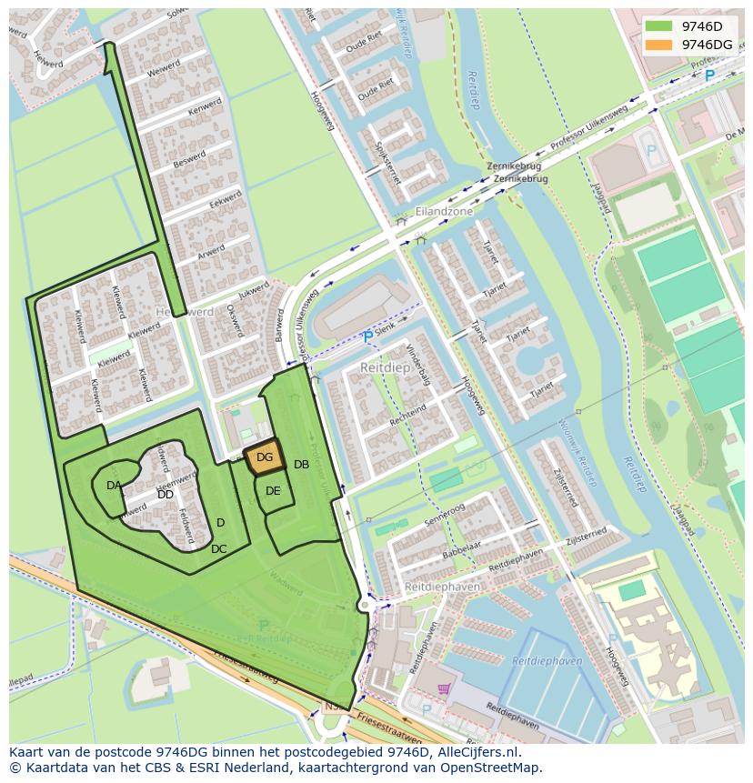 Afbeelding van het postcodegebied 9746 DG op de kaart.