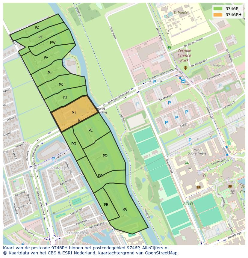 Afbeelding van het postcodegebied 9746 PH op de kaart.