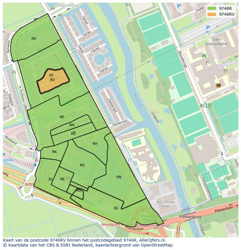 Afbeelding van het postcodegebied 9746 RV op de kaart.
