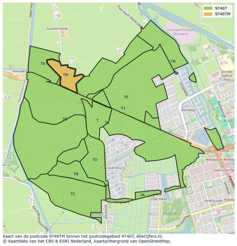 Afbeelding van het postcodegebied 9746 TM op de kaart.