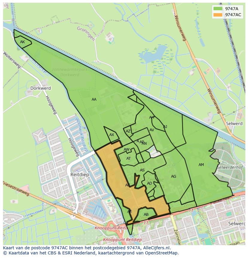 Afbeelding van het postcodegebied 9747 AC op de kaart.