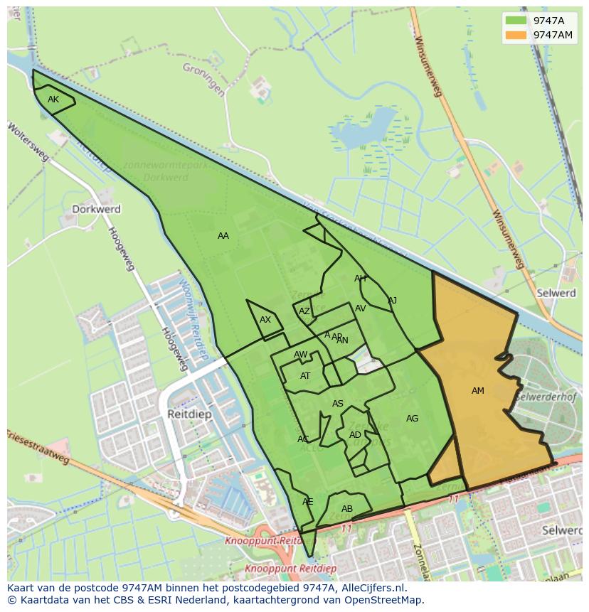 Afbeelding van het postcodegebied 9747 AM op de kaart.