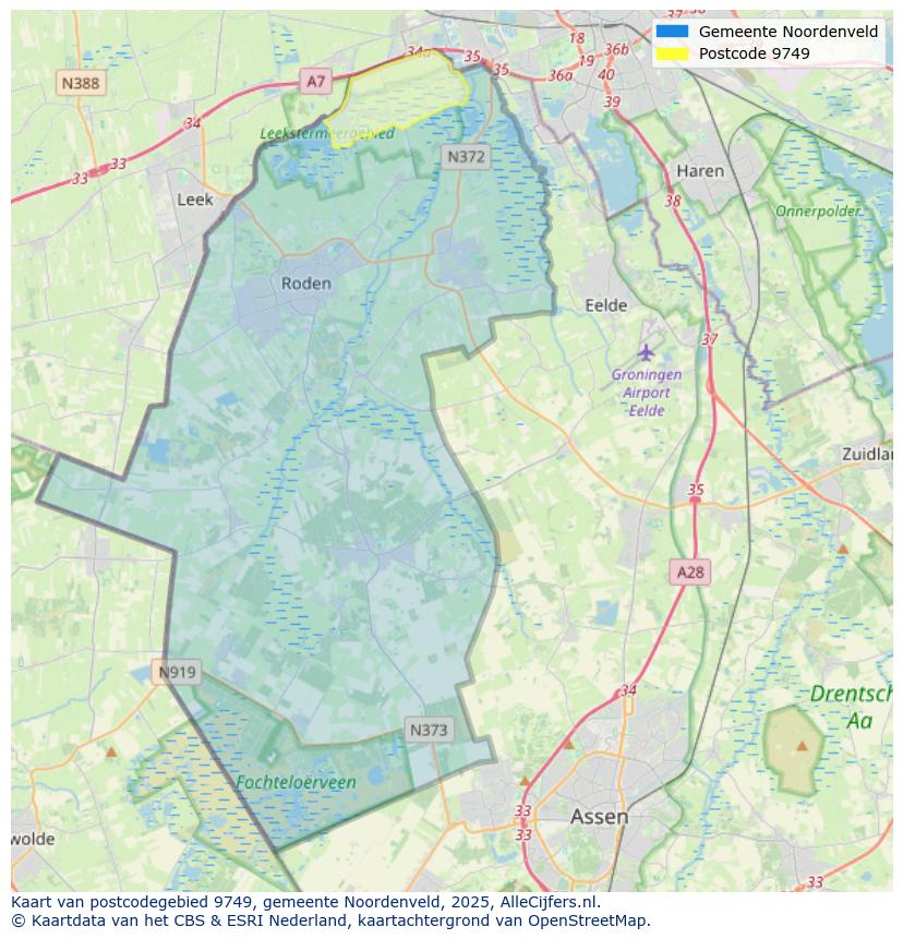 Afbeelding van het postcodegebied 9749 op de kaart.