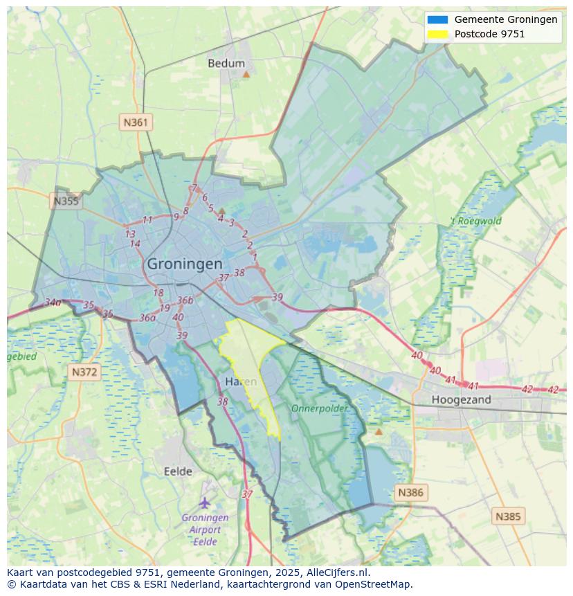 Afbeelding van het postcodegebied 9751 op de kaart.