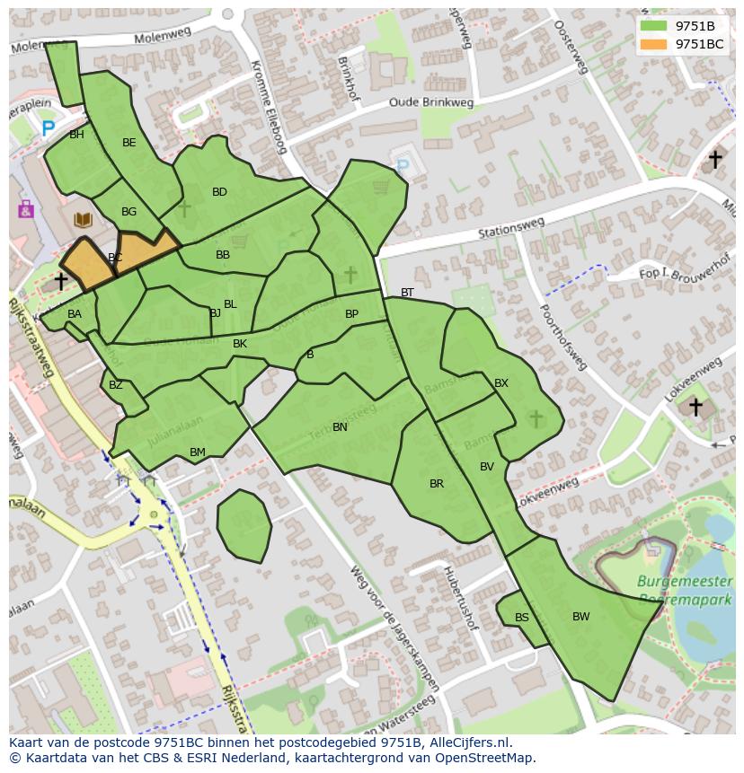 Afbeelding van het postcodegebied 9751 BC op de kaart.