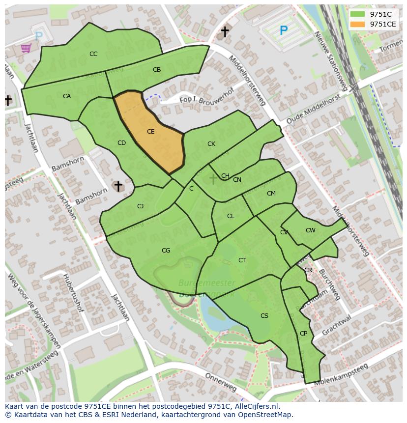 Afbeelding van het postcodegebied 9751 CE op de kaart.