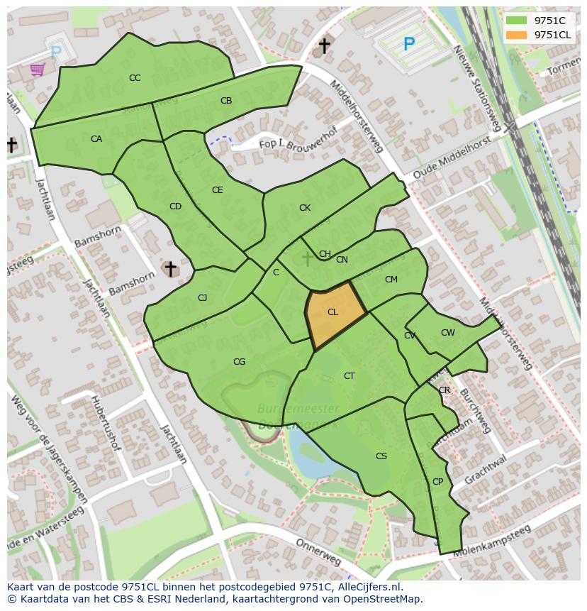 Afbeelding van het postcodegebied 9751 CL op de kaart.