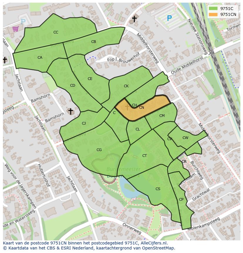 Afbeelding van het postcodegebied 9751 CN op de kaart.