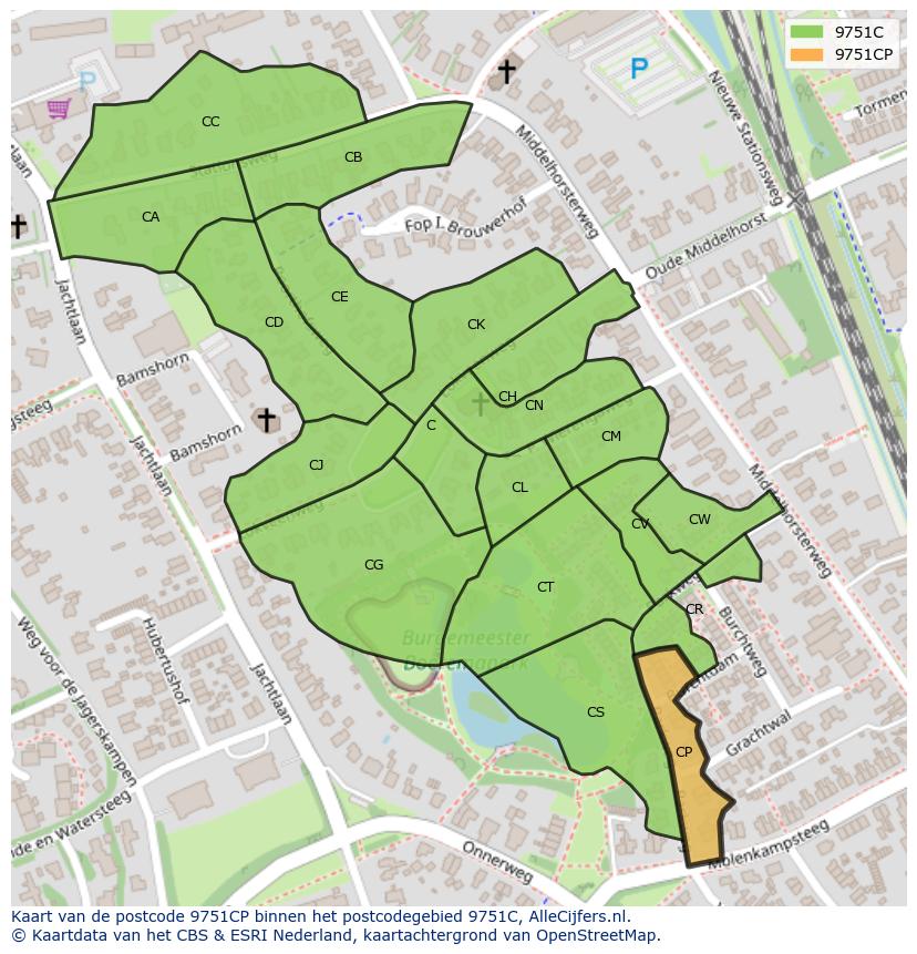 Afbeelding van het postcodegebied 9751 CP op de kaart.
