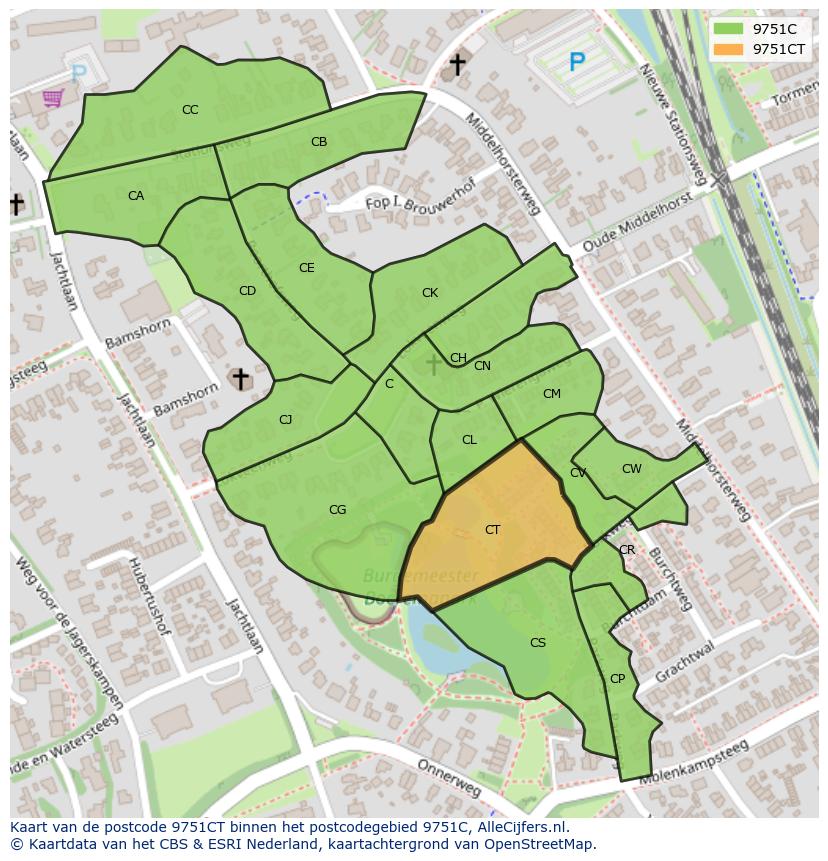 Afbeelding van het postcodegebied 9751 CT op de kaart.