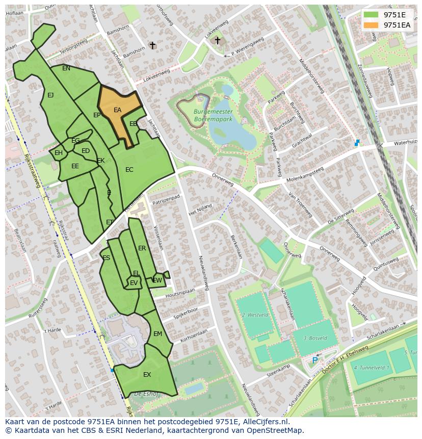 Afbeelding van het postcodegebied 9751 EA op de kaart.
