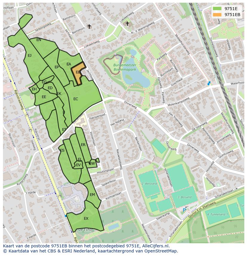 Afbeelding van het postcodegebied 9751 EB op de kaart.