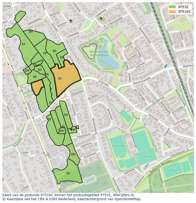 Afbeelding van het postcodegebied 9751 EC op de kaart.