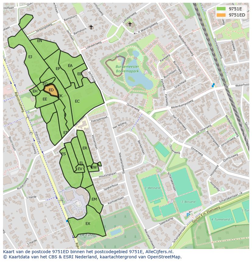 Afbeelding van het postcodegebied 9751 ED op de kaart.
