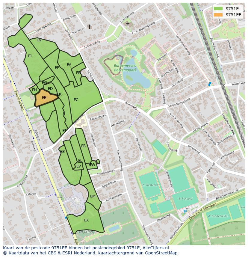 Afbeelding van het postcodegebied 9751 EE op de kaart.