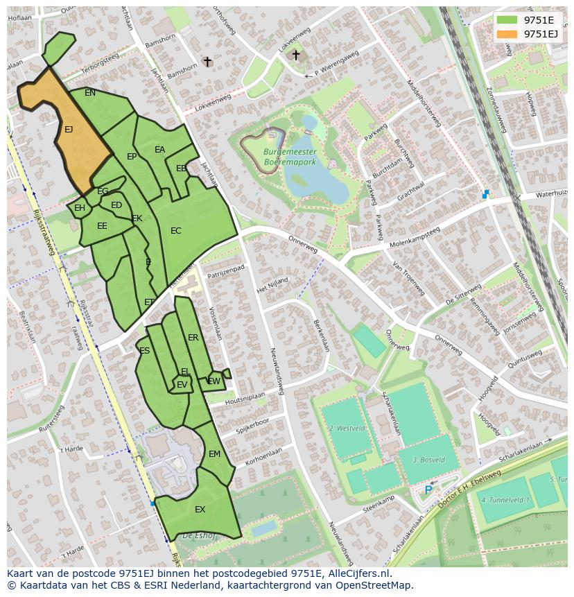 Afbeelding van het postcodegebied 9751 EJ op de kaart.