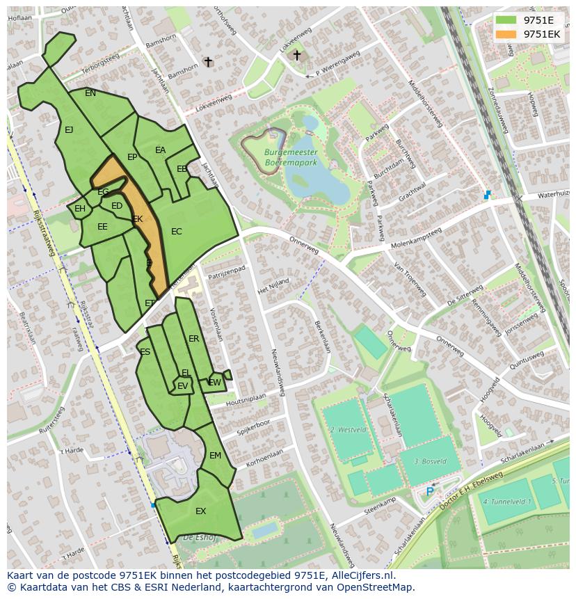 Afbeelding van het postcodegebied 9751 EK op de kaart.