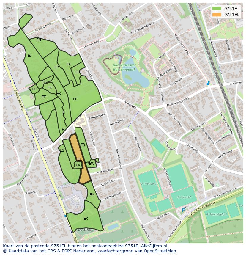 Afbeelding van het postcodegebied 9751 EL op de kaart.