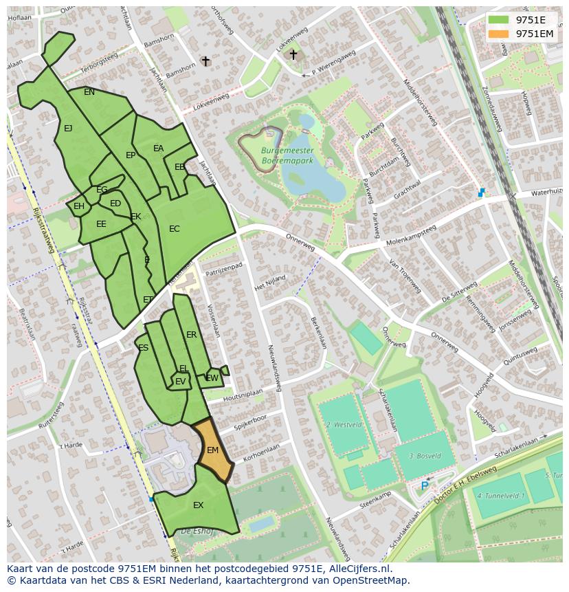 Afbeelding van het postcodegebied 9751 EM op de kaart.