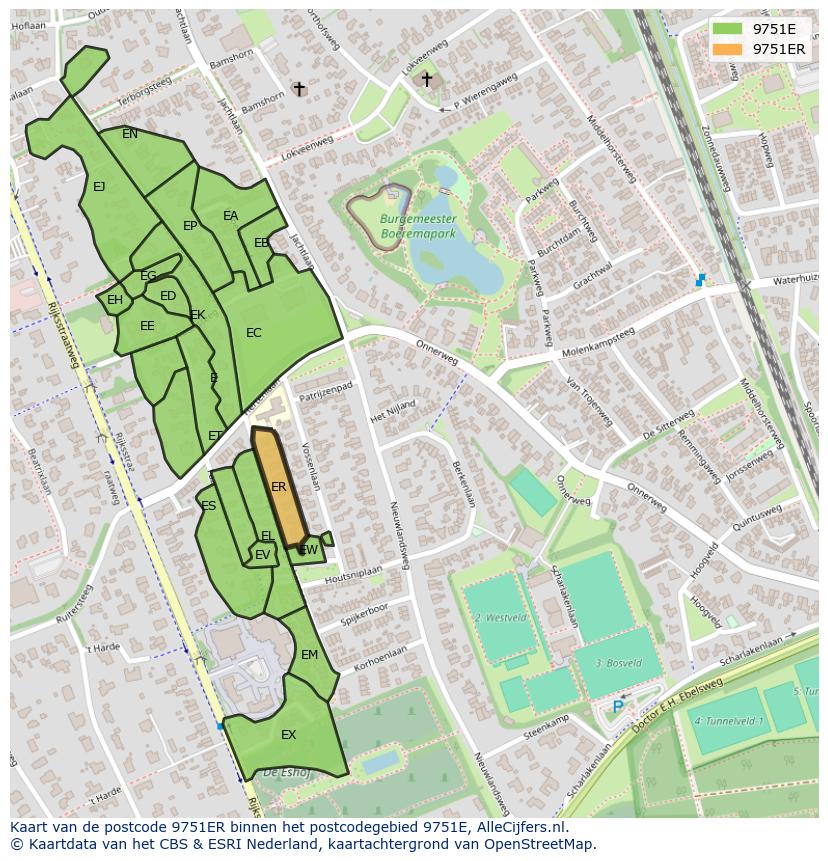 Afbeelding van het postcodegebied 9751 ER op de kaart.
