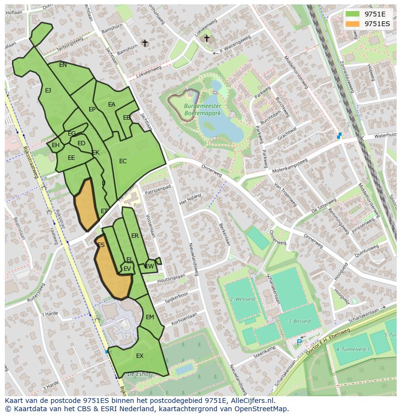Afbeelding van het postcodegebied 9751 ES op de kaart.