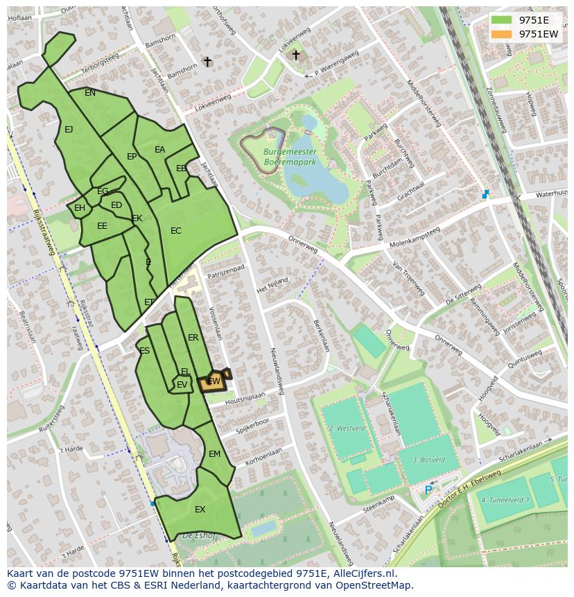 Afbeelding van het postcodegebied 9751 EW op de kaart.