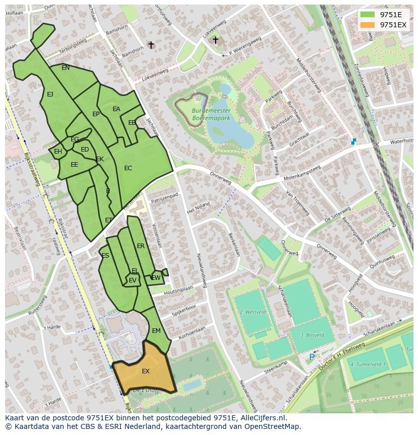 Afbeelding van het postcodegebied 9751 EX op de kaart.
