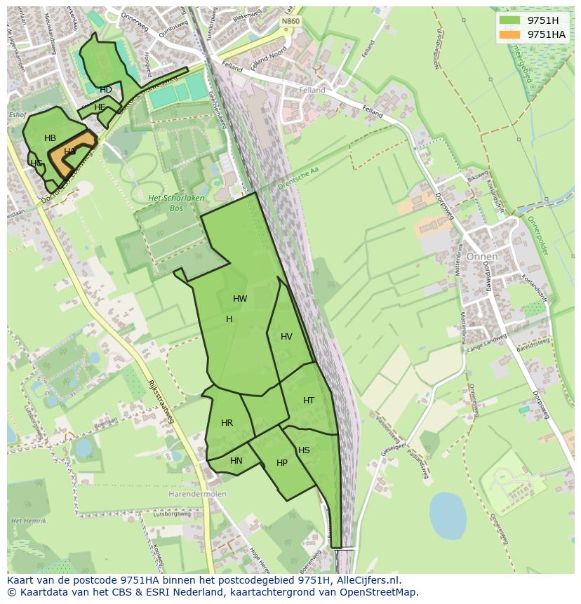 Afbeelding van het postcodegebied 9751 HA op de kaart.