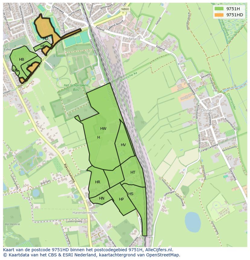 Afbeelding van het postcodegebied 9751 HD op de kaart.