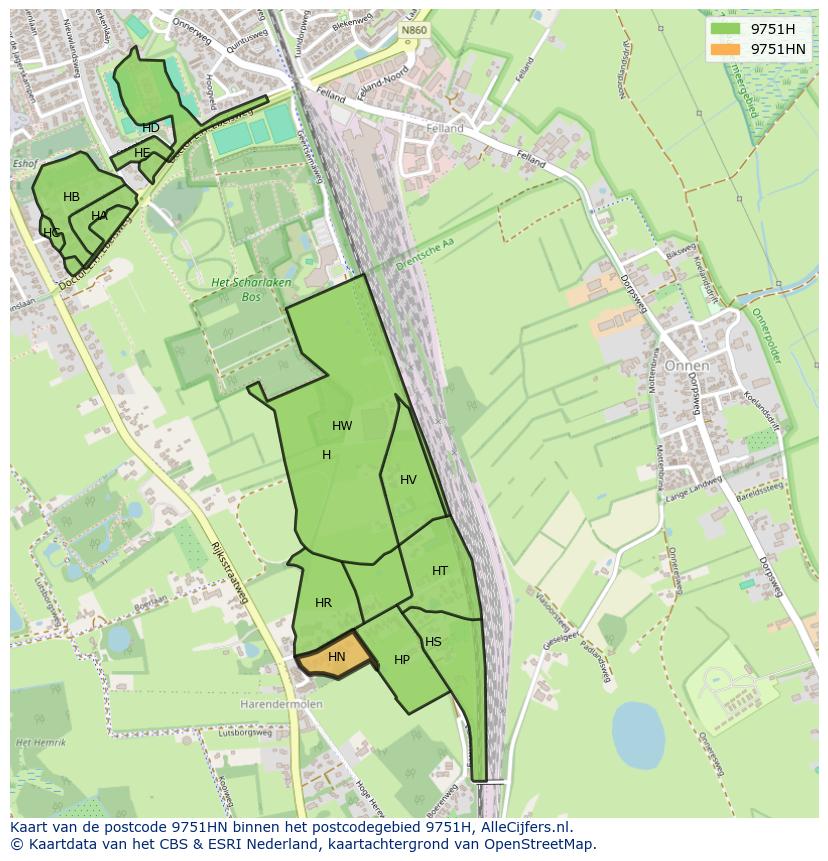 Afbeelding van het postcodegebied 9751 HN op de kaart.