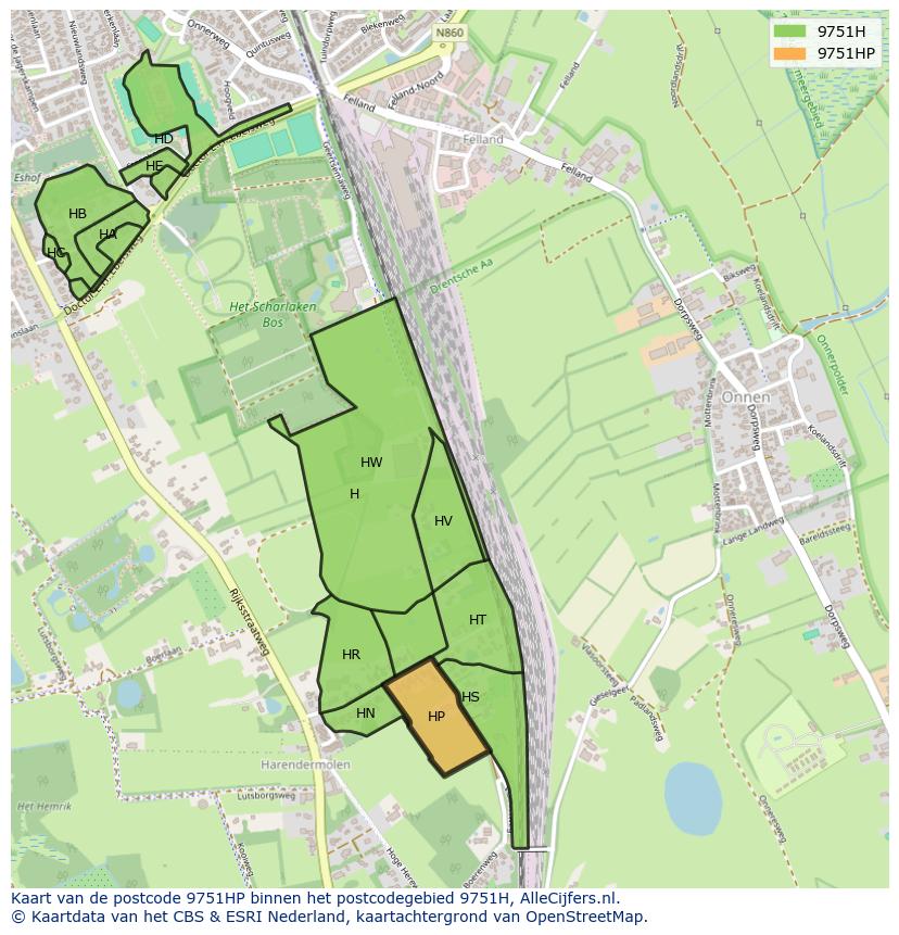 Afbeelding van het postcodegebied 9751 HP op de kaart.
