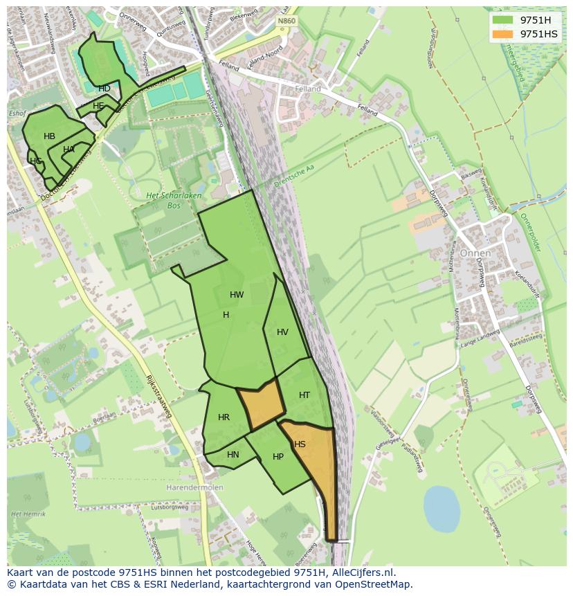 Afbeelding van het postcodegebied 9751 HS op de kaart.
