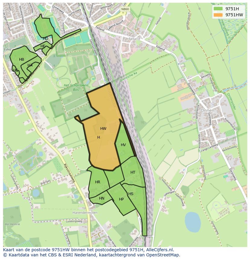 Afbeelding van het postcodegebied 9751 HW op de kaart.