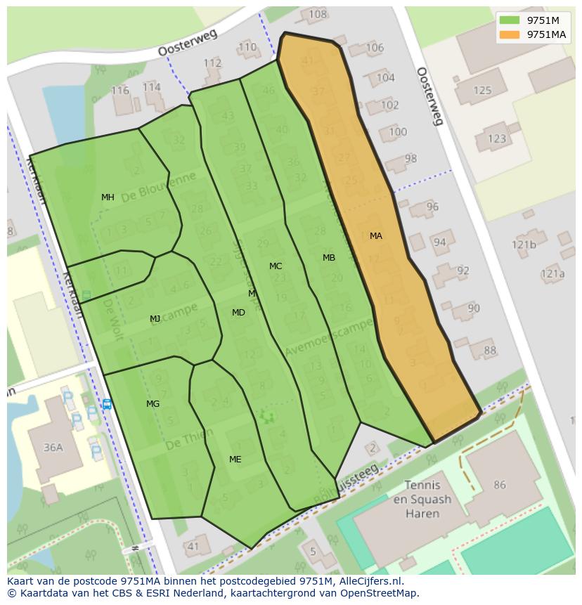 Afbeelding van het postcodegebied 9751 MA op de kaart.
