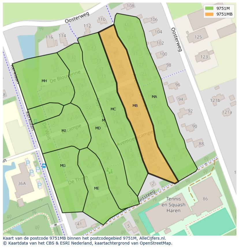 Afbeelding van het postcodegebied 9751 MB op de kaart.