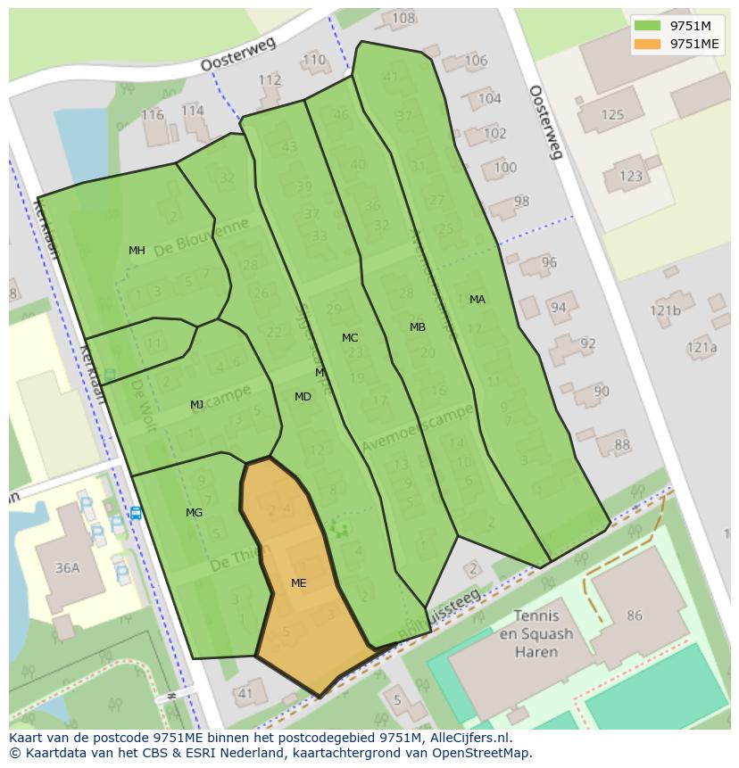 Afbeelding van het postcodegebied 9751 ME op de kaart.