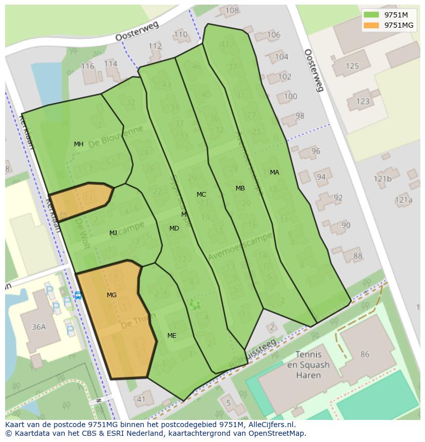 Afbeelding van het postcodegebied 9751 MG op de kaart.