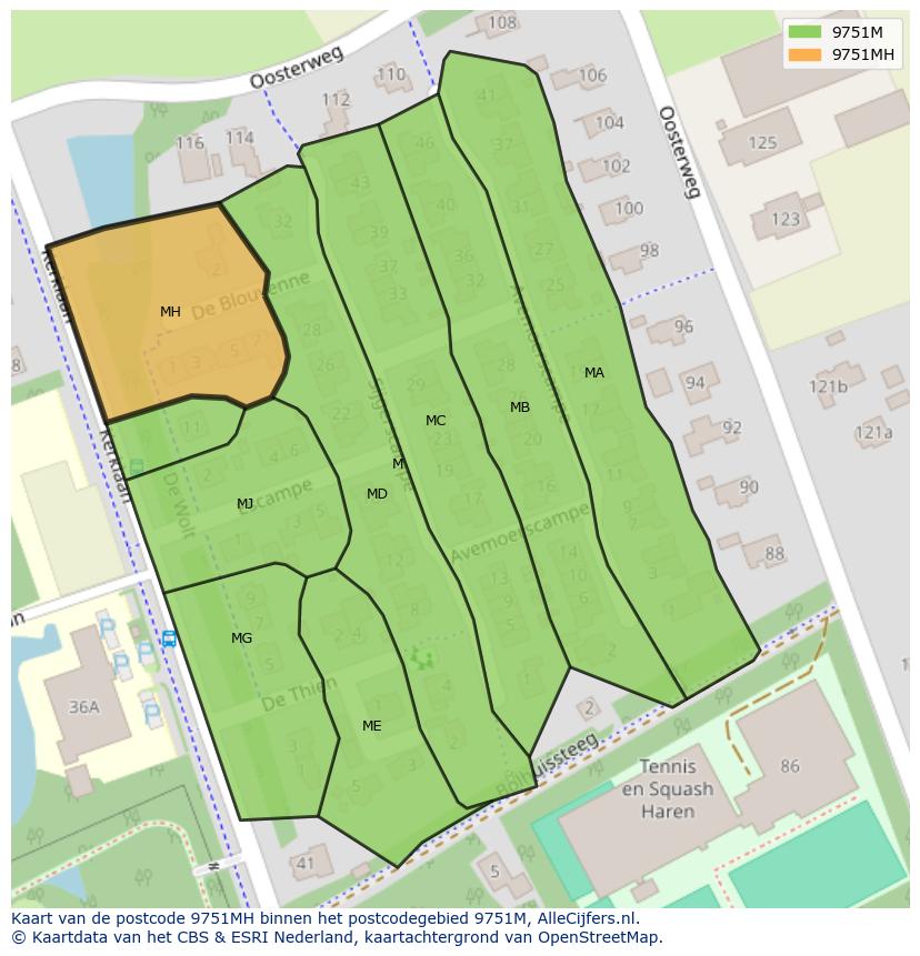 Afbeelding van het postcodegebied 9751 MH op de kaart.